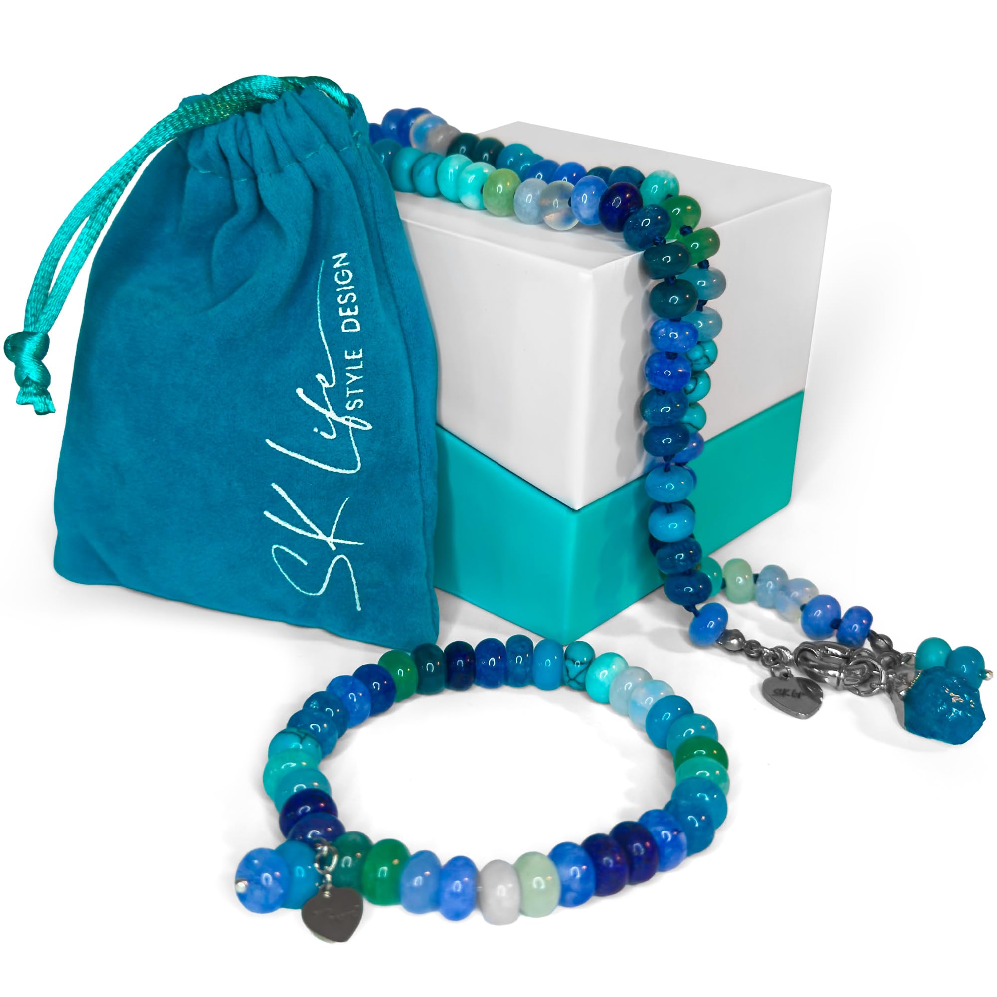 Set Gioielli Donna – Collana e Bracciale con Pietre Naturali Colorate, Regalo per Mamma, Figlia o Amica, Stile Boho Artigianale