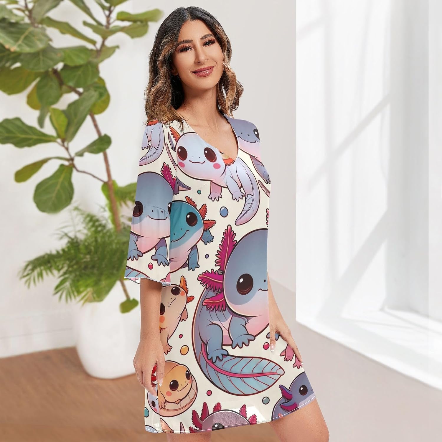 Cute Axolotl Casual Chiffon Dress Printed Line Maternity Dress S-XXL
