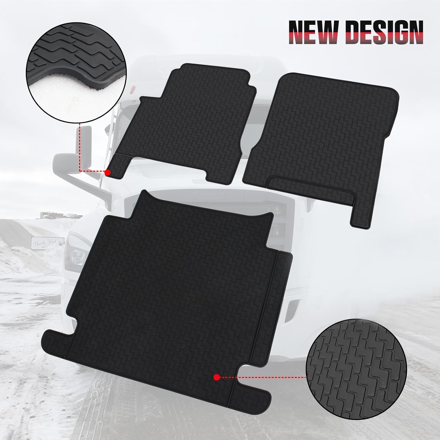 Floor Mats Compatible with Volvo VNL 760 860 (2019-23),VHD New (2019-23),VNR (2019-23),Truck Floor Mats for Volvo Accessories Heavy Duty Includes 3 PCS Set,Black