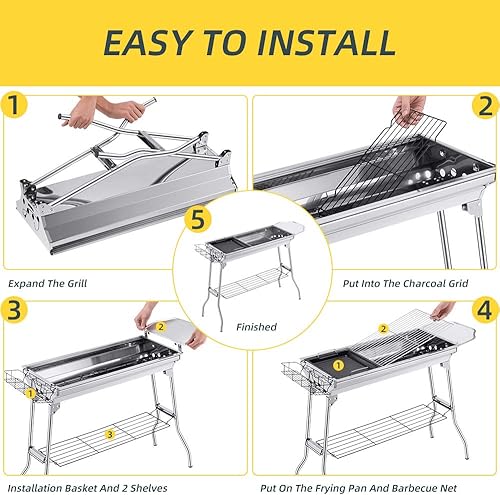 Miniatura 6 de Parrilla de carbón portátil, parrilla de barbacoa al aire libre para picnic de Navidad, reunión familiar de Acción de Gracias y barbacoa en el patio