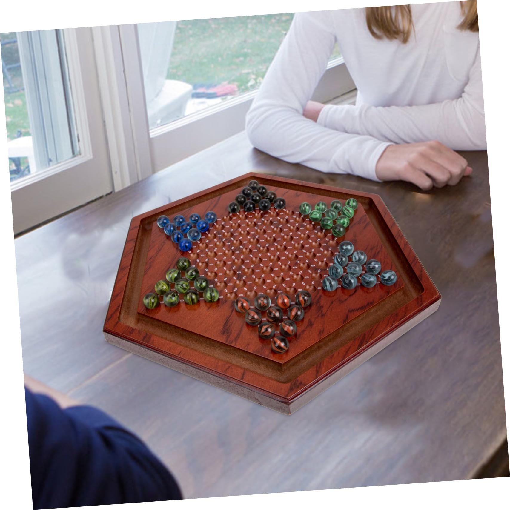 Hohopeti Gioco da Tavolo Dama Cinese Scacchiera Esagonale in Legno Marrone, Set per Bambini, Miglioramento Abilità Problem Solving e Multiplayer, per Uso Domestico