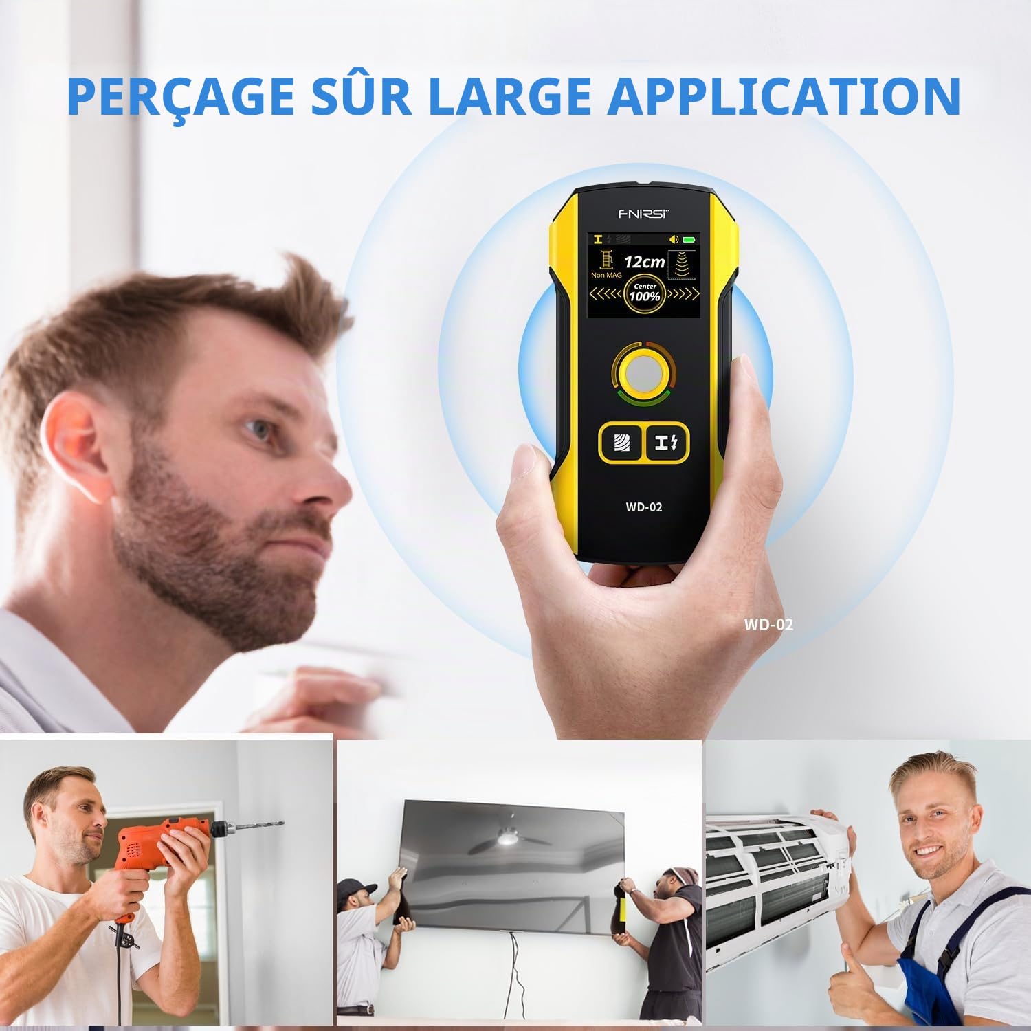 FNIRSI WD-02 Detector de Vigas y Metales con Pantalla TFT, Escáner de Pared para Metales, Cables CA, Madera y Tuberías