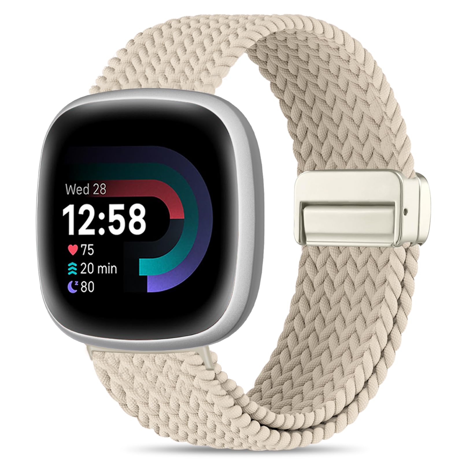 HSWAI Magnetic Braided Compatible with Fitbit Versa 4 Bands for Women/Versa 3/Sense/Sense 2 Bands, Soft Stretchy Sport Strap Woven Loop Elastic Nylon Wristbands Men