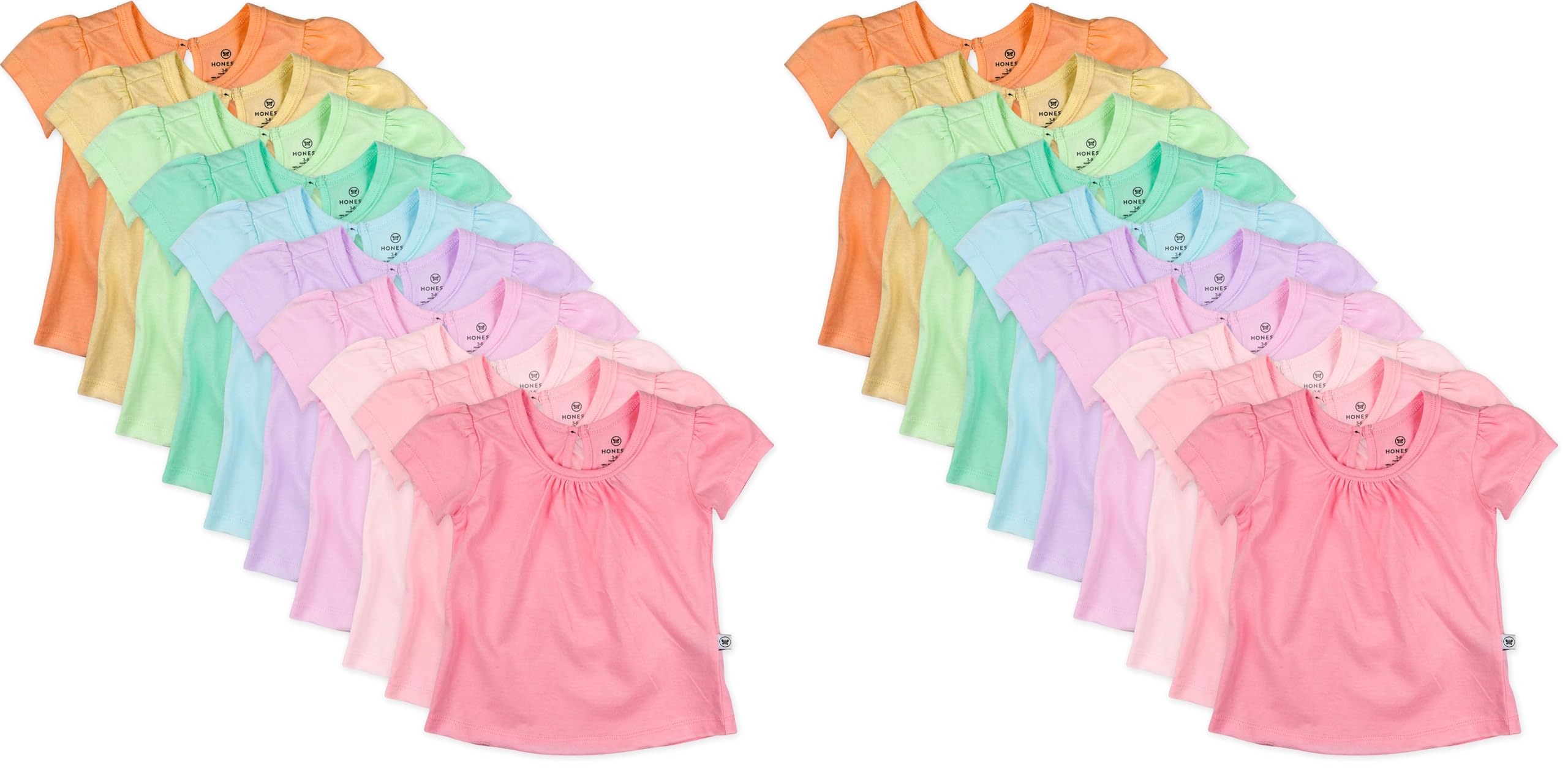 HonestBaby Baby-Girls 5-Pack Puff Sleeve T-Shirts 100% Organic Cotton Baby, Toddler, Little Kid, Girl