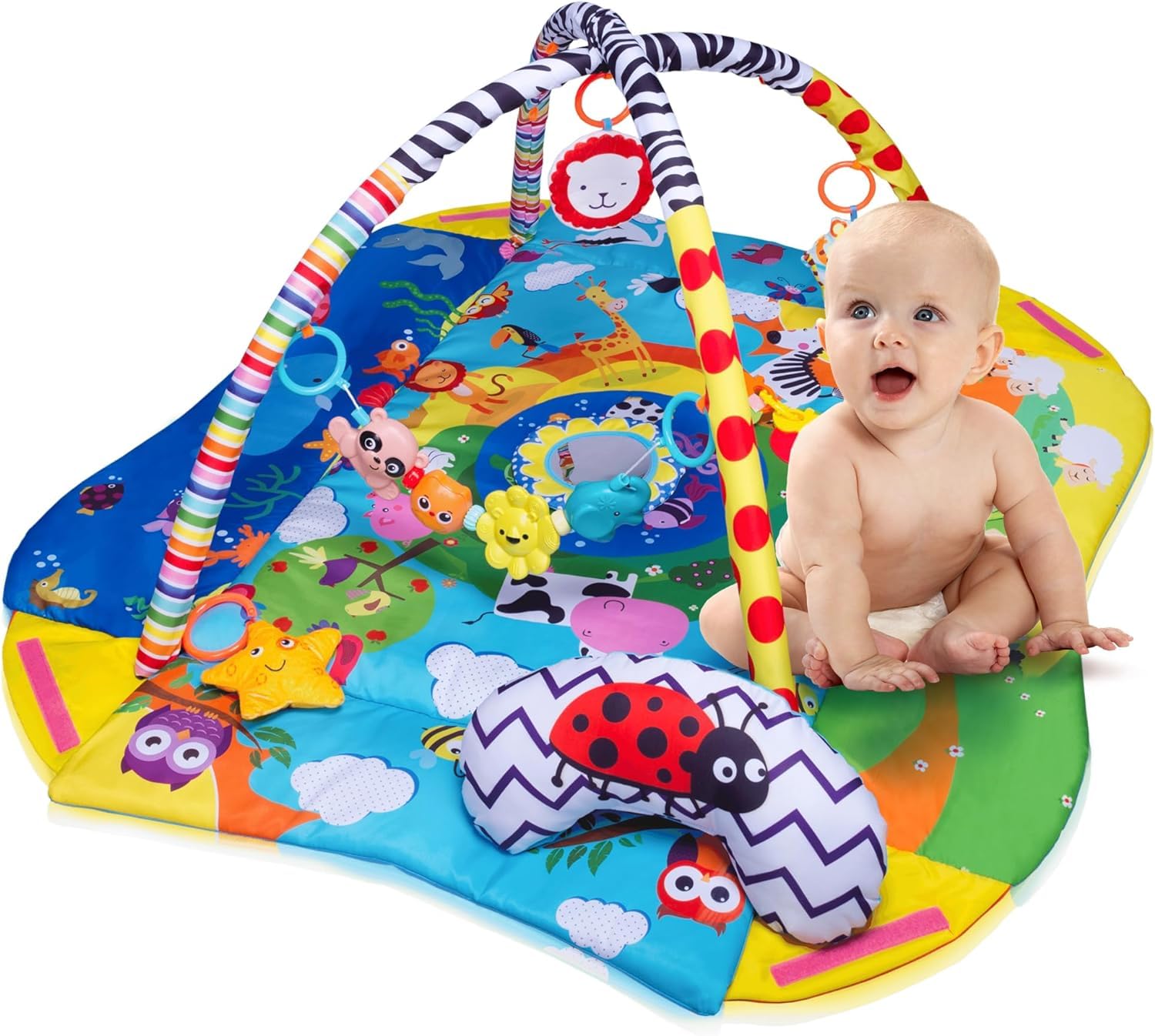 lionelo Anika Palestrina 2in1 per Neonati Tappetino Gioco e Box 110 x 95 cm | Cuscino sotto la Pancia, Giochi Interattivi in Varie Forme e Colori, Favorisce lo Sviluppo Motorio e Sensoriale