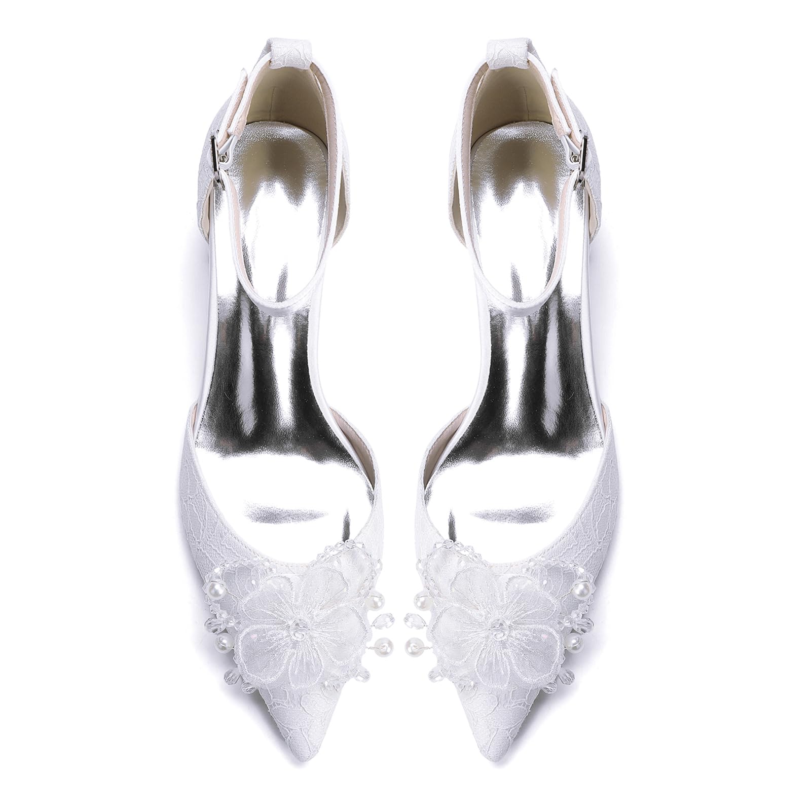 Scarpe da Sposa Donna Chiuse Punta Cinghia alla Caviglia Tacco Basso Scarpe Nuziali Scarpe Eleganti da Abito per Sposa Damigella Festa