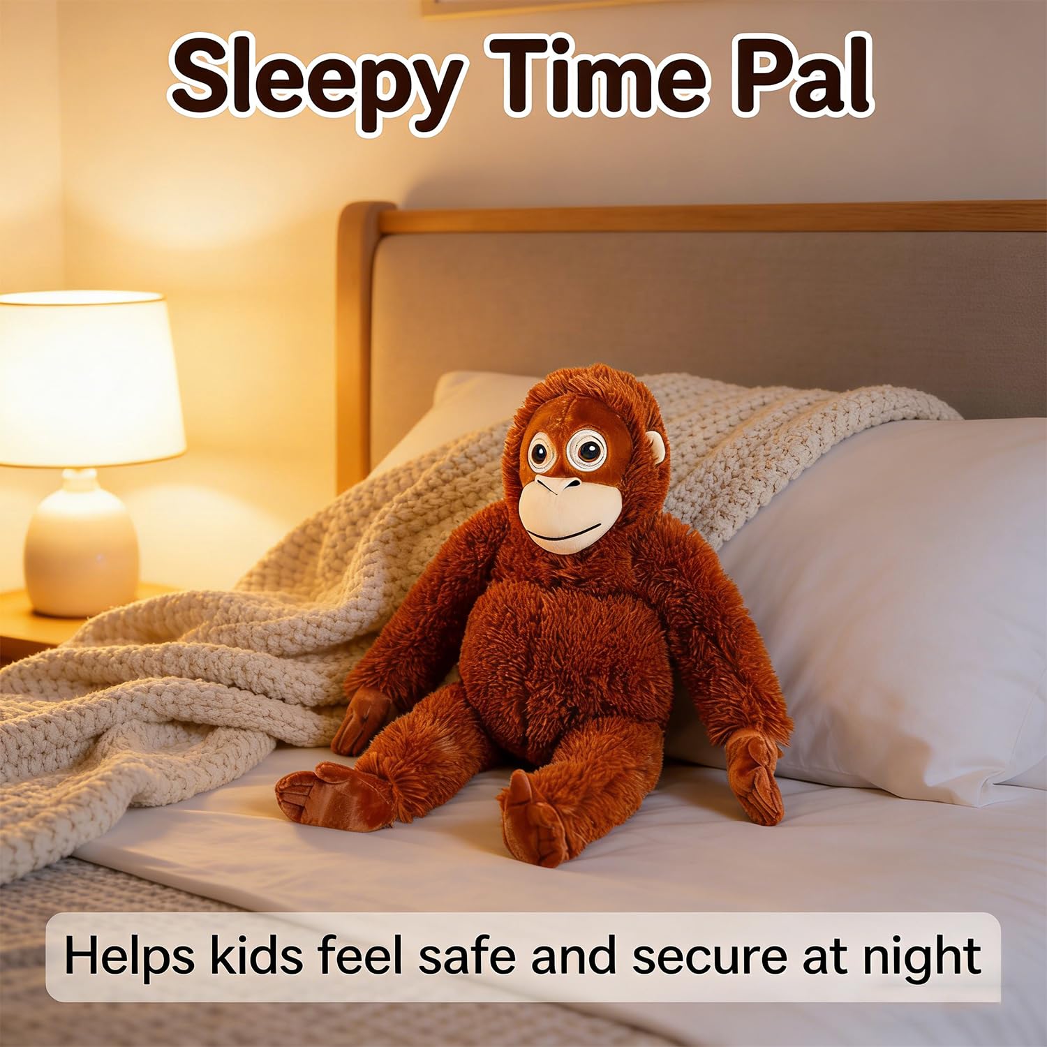 Ligtmor Großes Orang Utan Kuscheltier - 66cm Plüschaffe, Klammeraffe Plüschtier für Kinder, Weiches AFFE Kuscheltier als Geschenk, Ideal für Fans & Tierliebhaber - 4