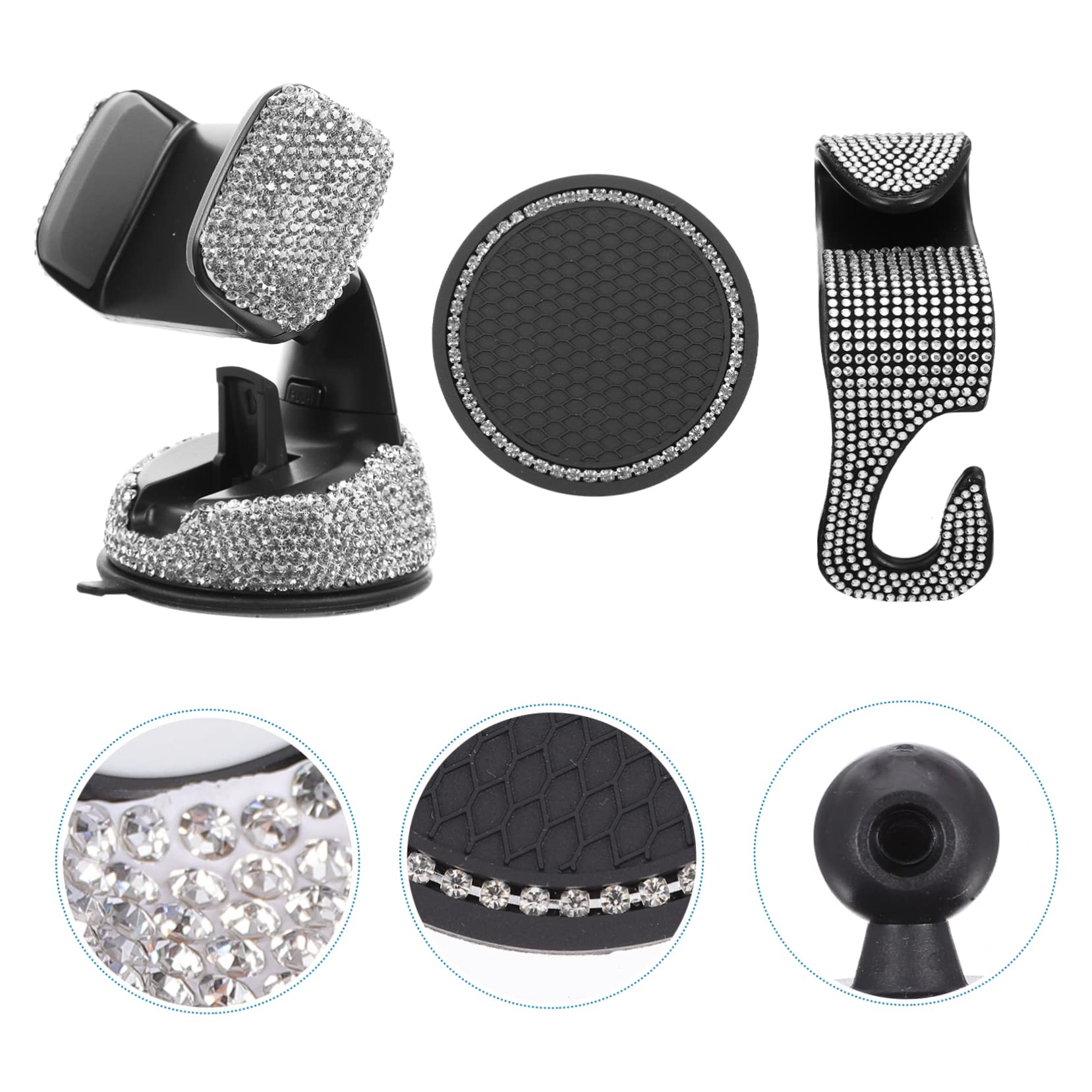 PLAFOPE Supporto Telefono Auto Strass Bianco, ABS, Rotazione | Smartphone 4-6, 2 Pollici, Base Bocchetta Sostituibile, Finitura Elegante Scintillante