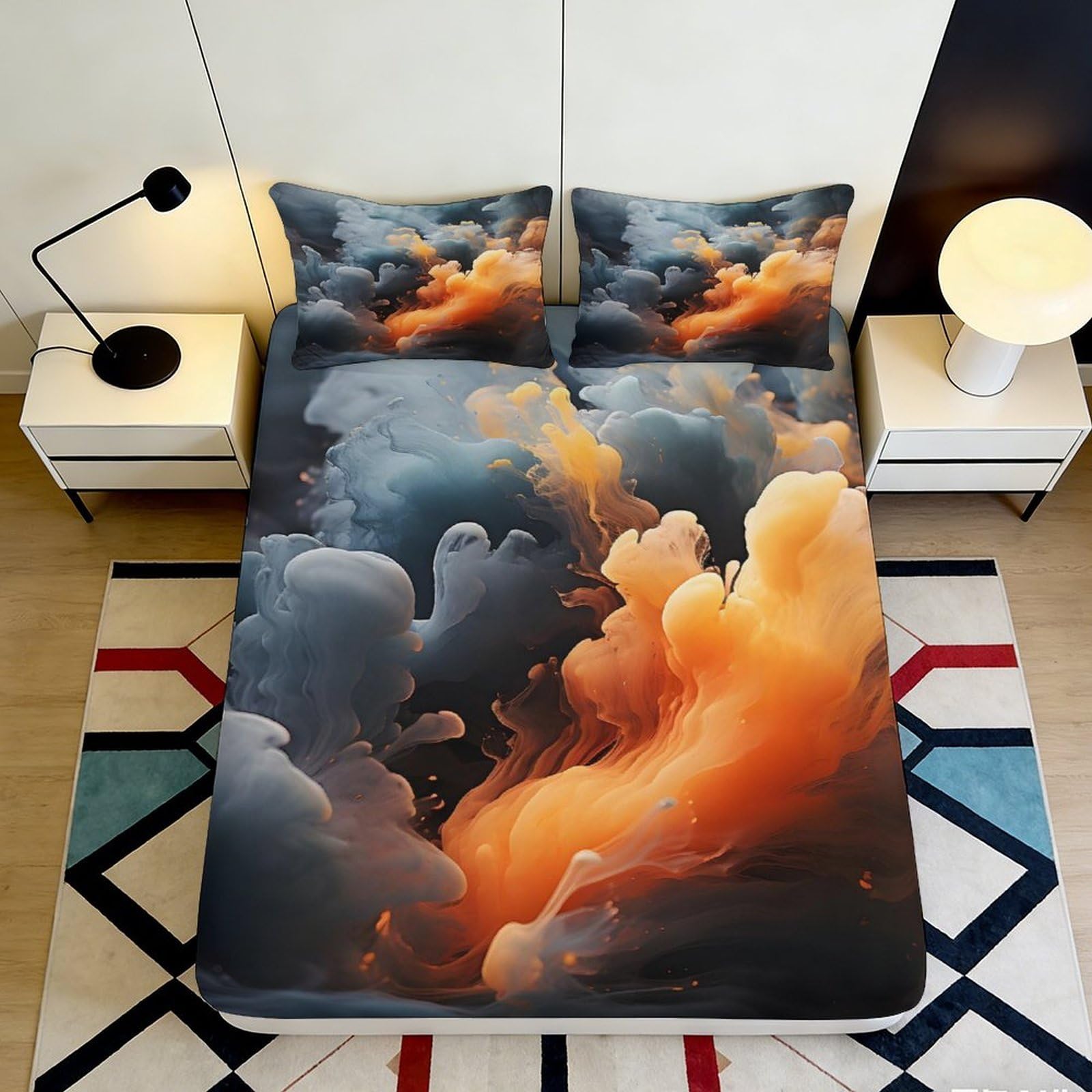 Dhbaneiok Style-6 3D Printed Cloud Sunset Fitted Sheet Microfiber Orange Blue Nebula Mattress Cover Bedroom Dorm Decor 90X200x25cm
