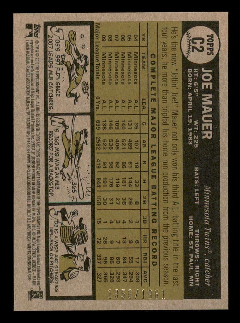 2010 Topps Heritage Chrome #C2 Joe Mauer Minnesota Twins MLB Baseball Card /1961 NM-MT