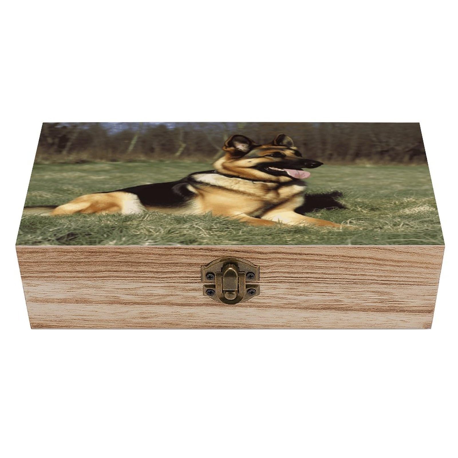 VstaDank German Shepherd Dog Wooden Storage Box Decorative Jewelry Case with Lids Exquisite Wood Box Letters Gifts Acacia Wood Boxes Fashion Wooden Keepsake Boxes for Men Women