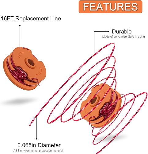 Miniatura 4 de RISELION Carretes de repuesto compatibles con Worx WA0007 WG116 WG119 para recortadora de cuerdas, recambios de línea de carrete de bordeadora de