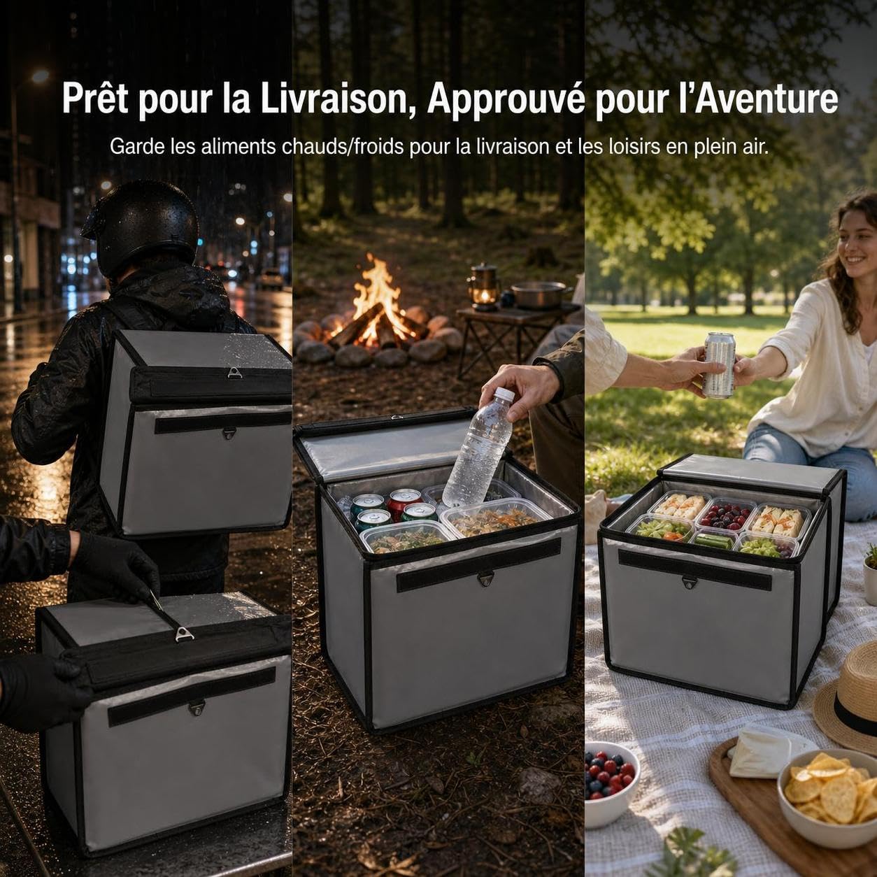 Sac livraison repas isotherme sac à dos, Sac isotherme repas étanche avec cadre support, sac isotherme doux, Support + tapis, 48 litres (45 * 33 * 33cm)