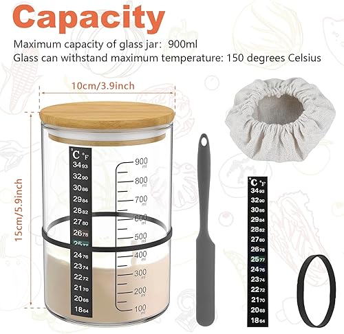 Miniatura 2 de Thaivee Pro - Kit de inicio de pan de masa madre de vidrio, tarro de gran capacidad de 34 onzas con 5 características únicas para el kit de inicio