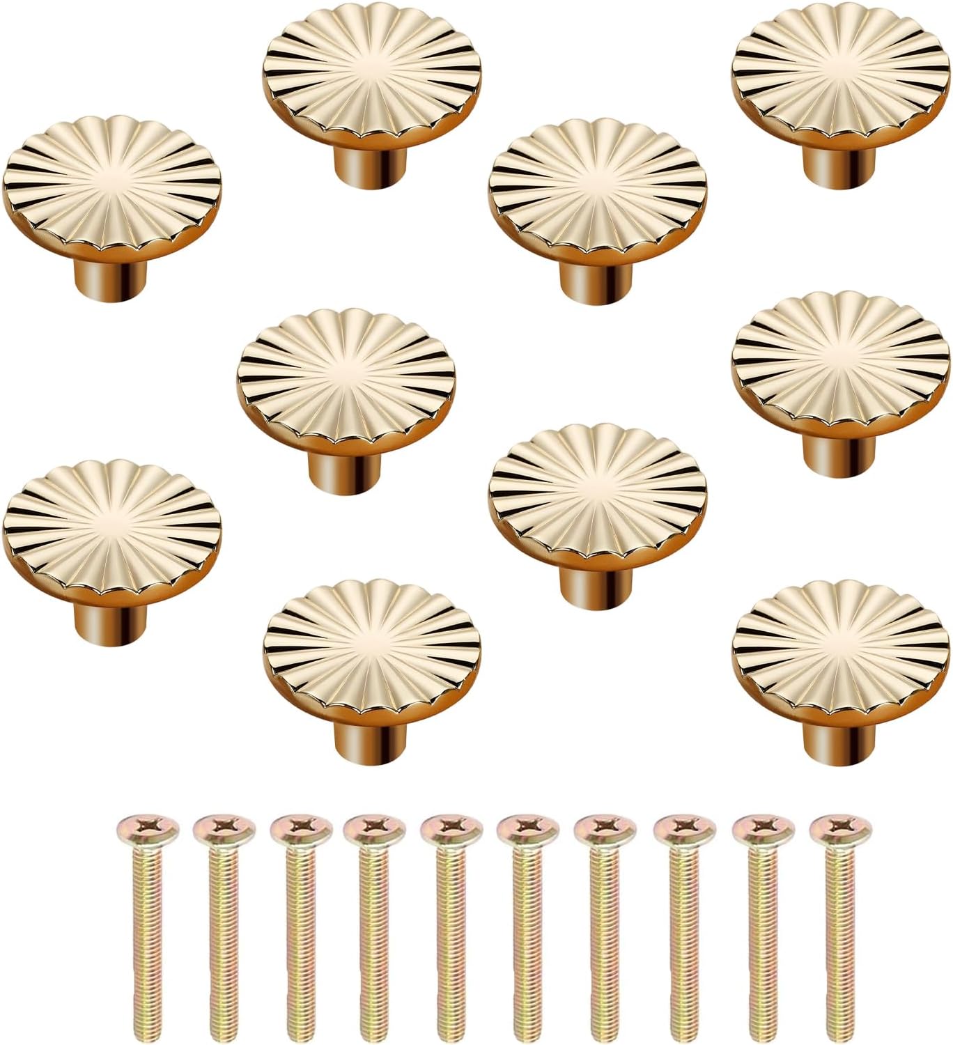 10 Pcs Gold Drawer Knobs,Brushed Gold Cabinet Knobs, Gold Cupboard Handles Drawers Round Door Kitchen Hardware Cupboard Knob, Round Cabinet Door Knobs for Kitchen, Wardrobe and Bathroom Furniture