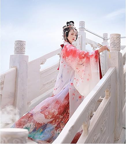 Vista 4 de Hanfu - Disfraz tradicional chino de Hanfu para mujer, falda de hada, para cosplay o carnaval, color beige, talla extragrande.