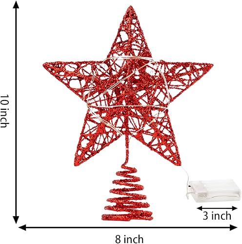 Miniatura 5 de Joiedomi Christmas Tree Toppers, Glitter Red Star Decor with Warm White LED Lights for Xmas Holiday Party Indoor Decorations
