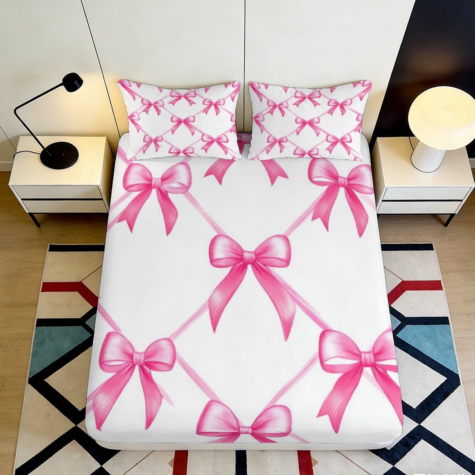 Jqzkxnhpbr Style-10 3D Printed Pink Ribbon Bow Fitted Sheet Microfiber Anti-Slip Bed Cover For Bedroom Dorm Easy Care Decorative 90X200x25cm
