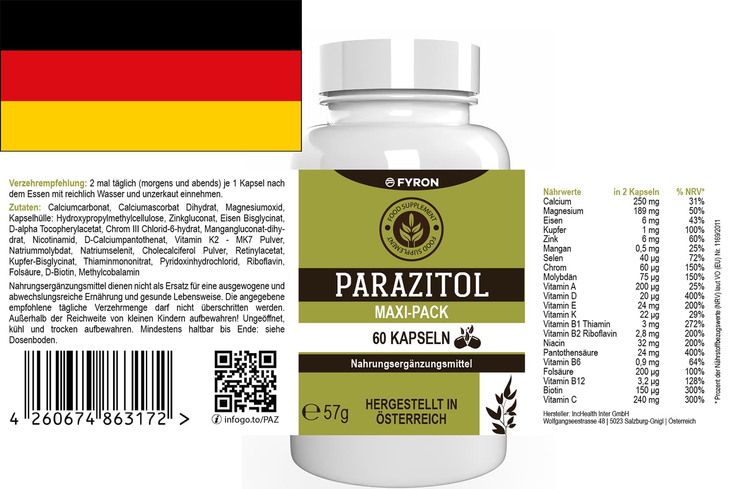 Parazitol - 180 cápsulas (3 x 60 cápsulas) - Pack de 3