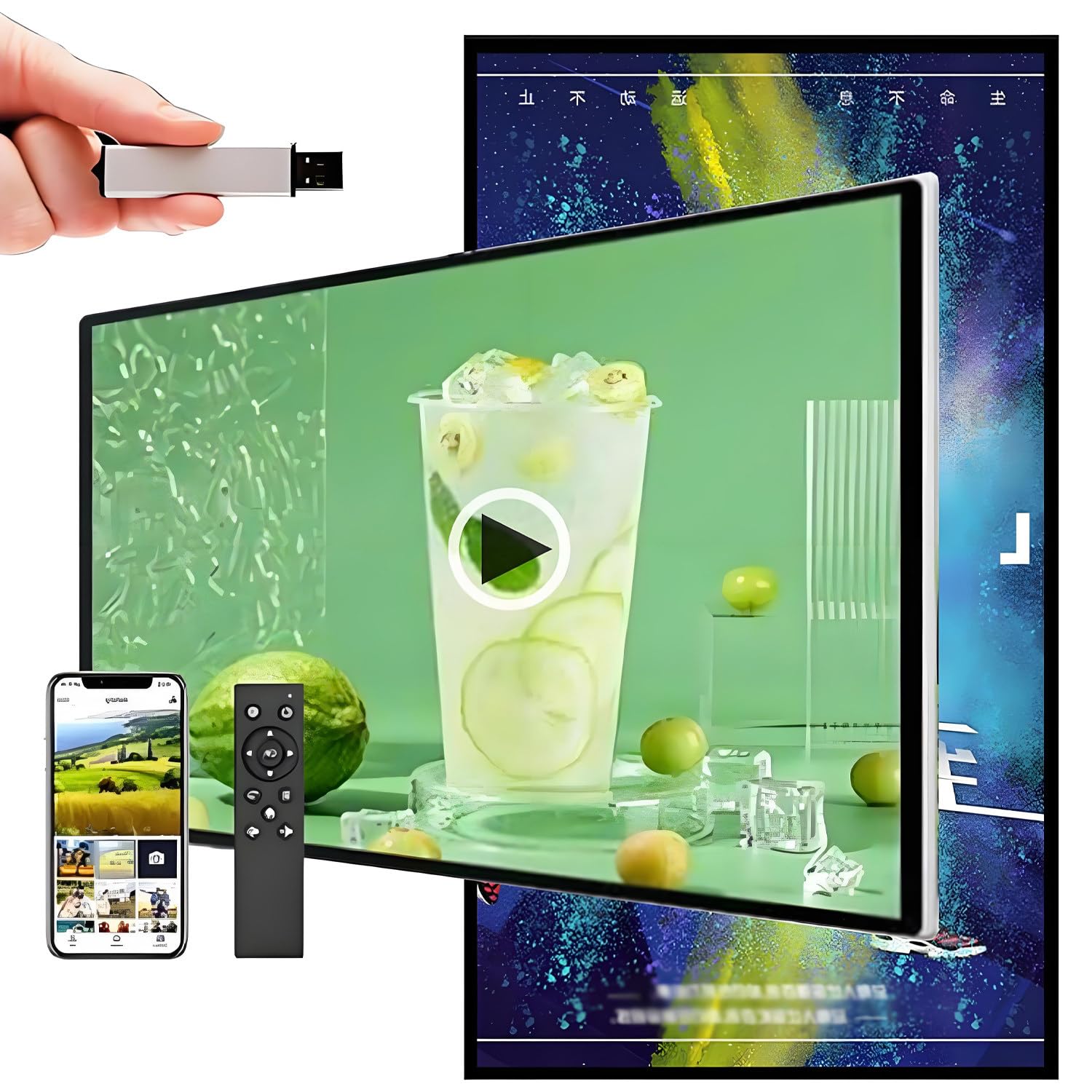 Ekran reklamowy komercyjny,cyfrowy kiosk,odtwarzacz wideo,wyświetlacz LED HD,tryb poziomy/pionowy,inteligentny podział ekranu i funkcja pętli,obsługa odtwarzania obrazów i wideo przez USB 23.6in