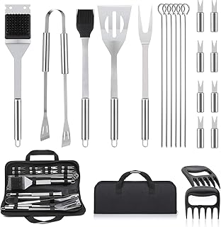 Jolintek Set Barbecues Accessori, 22 in 1 Attrezzi Barbecues, Set di Utensili per Barbecue in Acciaio Inox con Sacchetti di Stoffa, Kit Barbecue per Campeggio All'aperto Accessori Barbecue