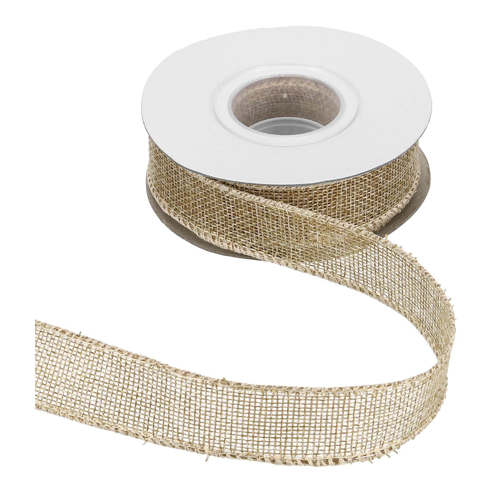 sourcing map Burlap Wired Ribbon 1" x 10 Yards Wired Edge Ribbon Cross Linen Woven Strap for Big Bow Wreath Holiday Parties Home and Outdoor Decoration, Natural — image 1