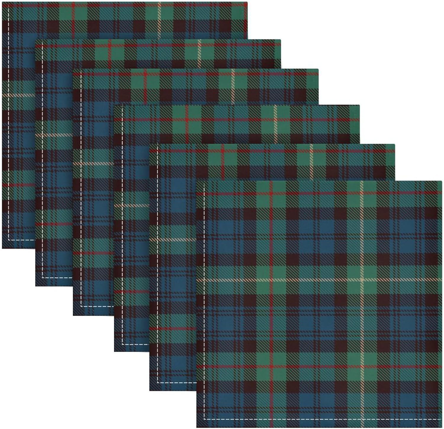 Servilletas de Tela Plaid Azul Verde 20x20 Pulgadas Set de 6