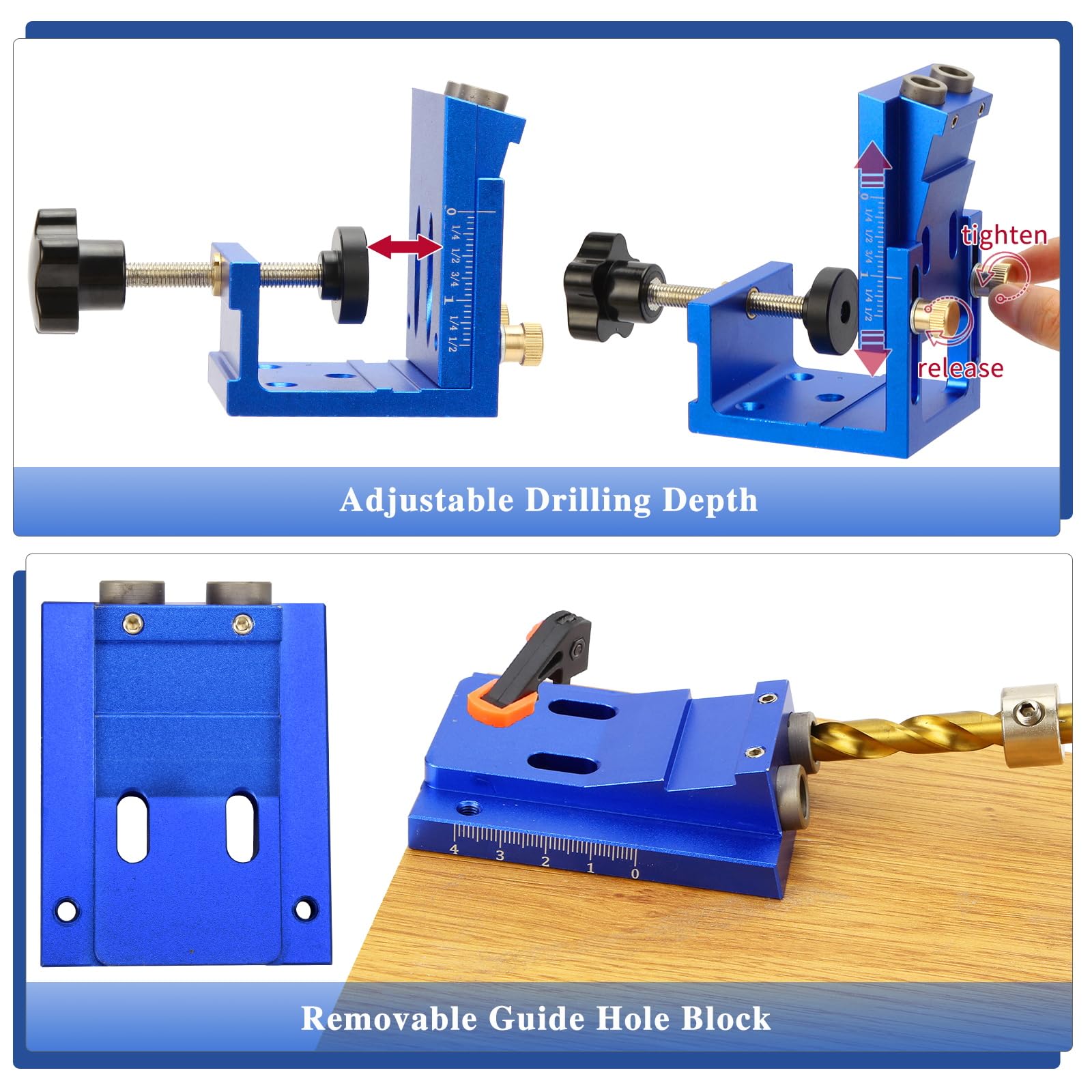 Kit de plantilla de agujero de bolsillo GQGP, juego de sistema de plantilla de tornillo de bolsillo de metal con guías de taladro ajustables para agujeros de 15 grados, herramienta localizadora de