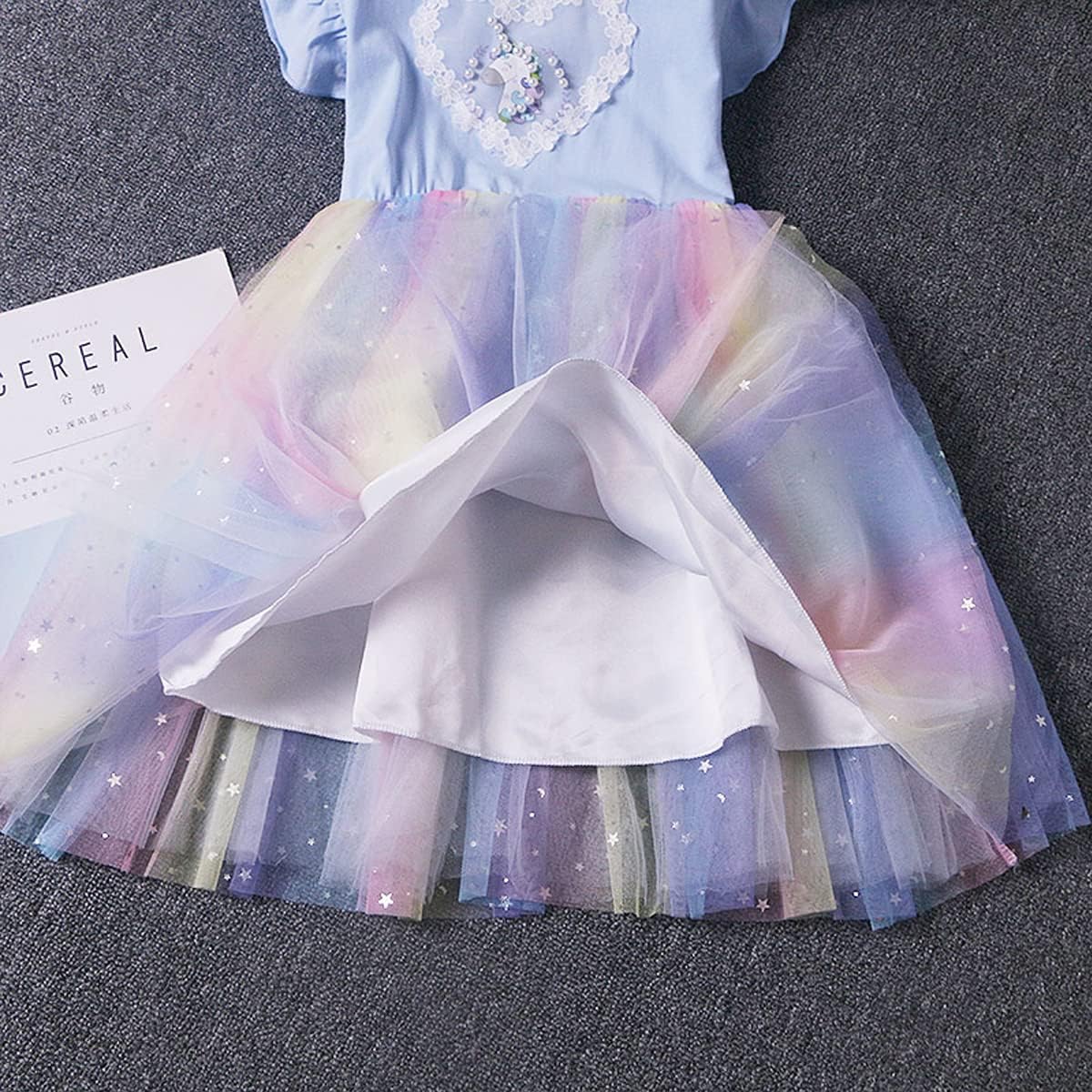 Discoball Abito da principessa per ragazze, con fiocco e rosa, abito da festa, in tulle, per damigella d'onore, battesimo, elegante abito formale per ragazze, Viola, 2-3 Anni