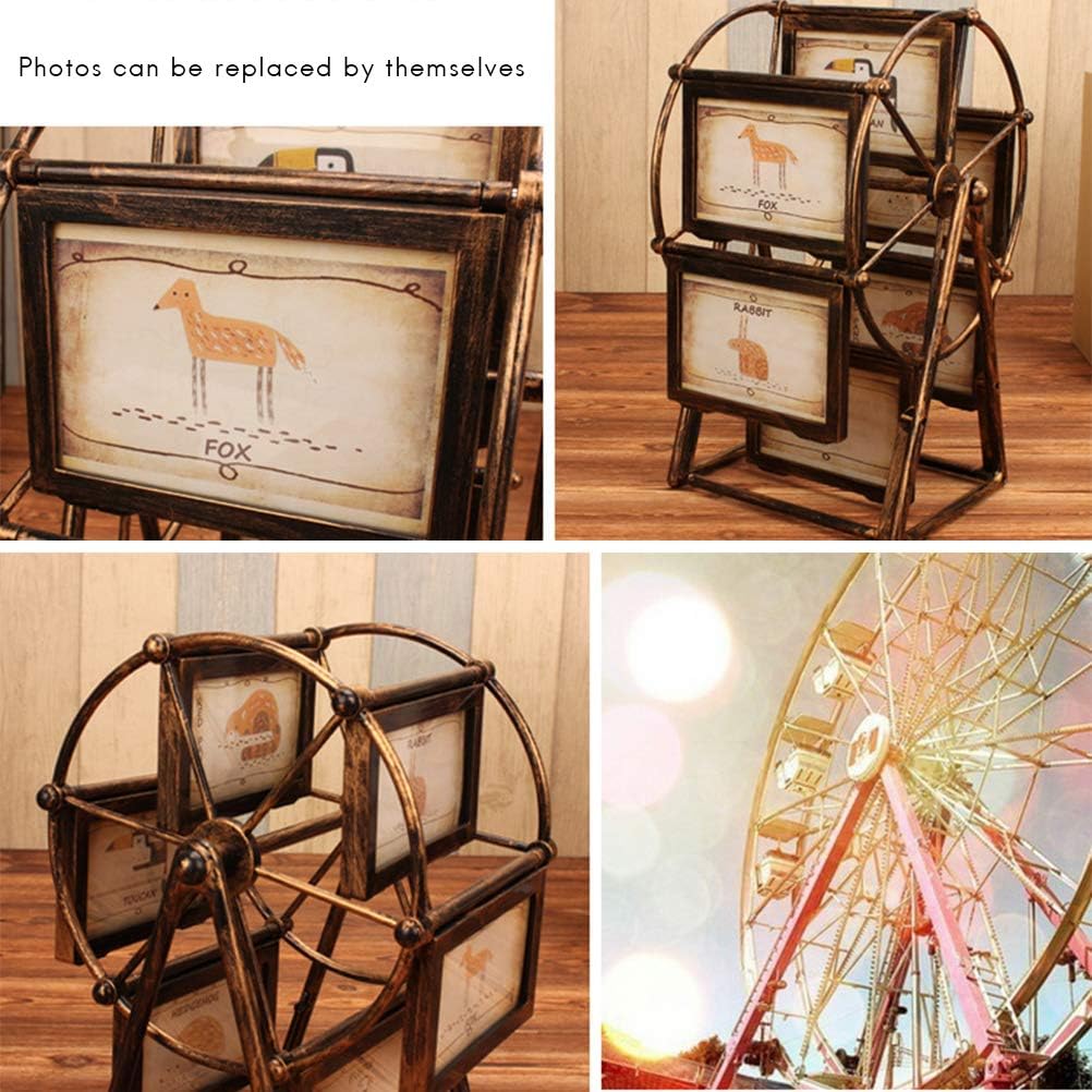 Rotatable Photo Frame, Retro Vintage Family Photo Frames DIY Ferris Wheel Rotatable Windmill Plastic Picture Frame Shows for 12 Photos Home D¨¦cor Christmas Birthday Gifts (As Shown)