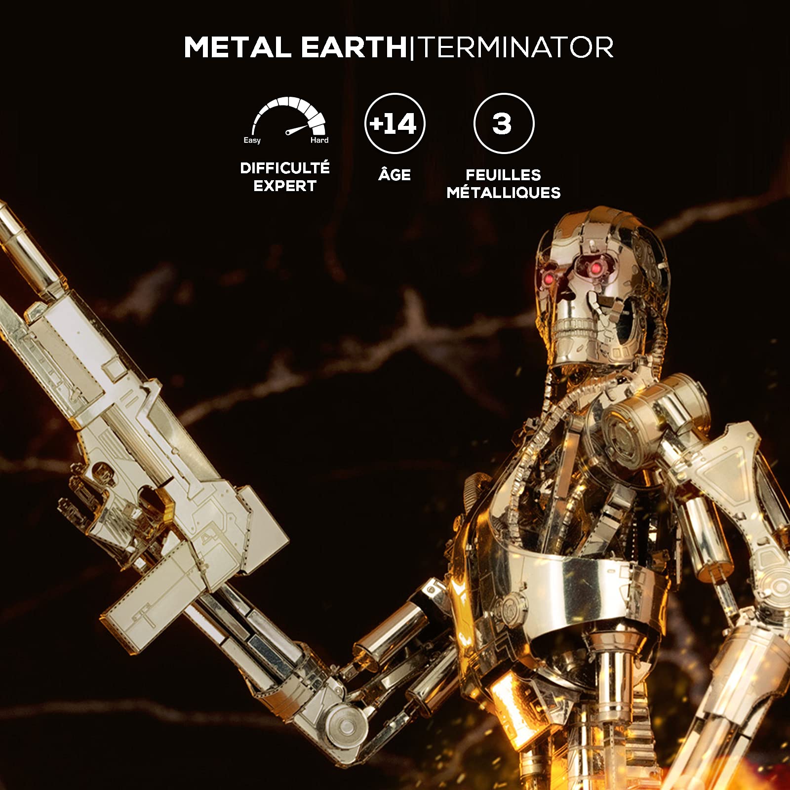 Metal Earth Puzzle 3D Terminator T-800. Rompecabezas De Metal De Terminator. Maquetas Para Construir Para Adultos Nivel Experto De 6.8 X 11 X 19.5 Cm