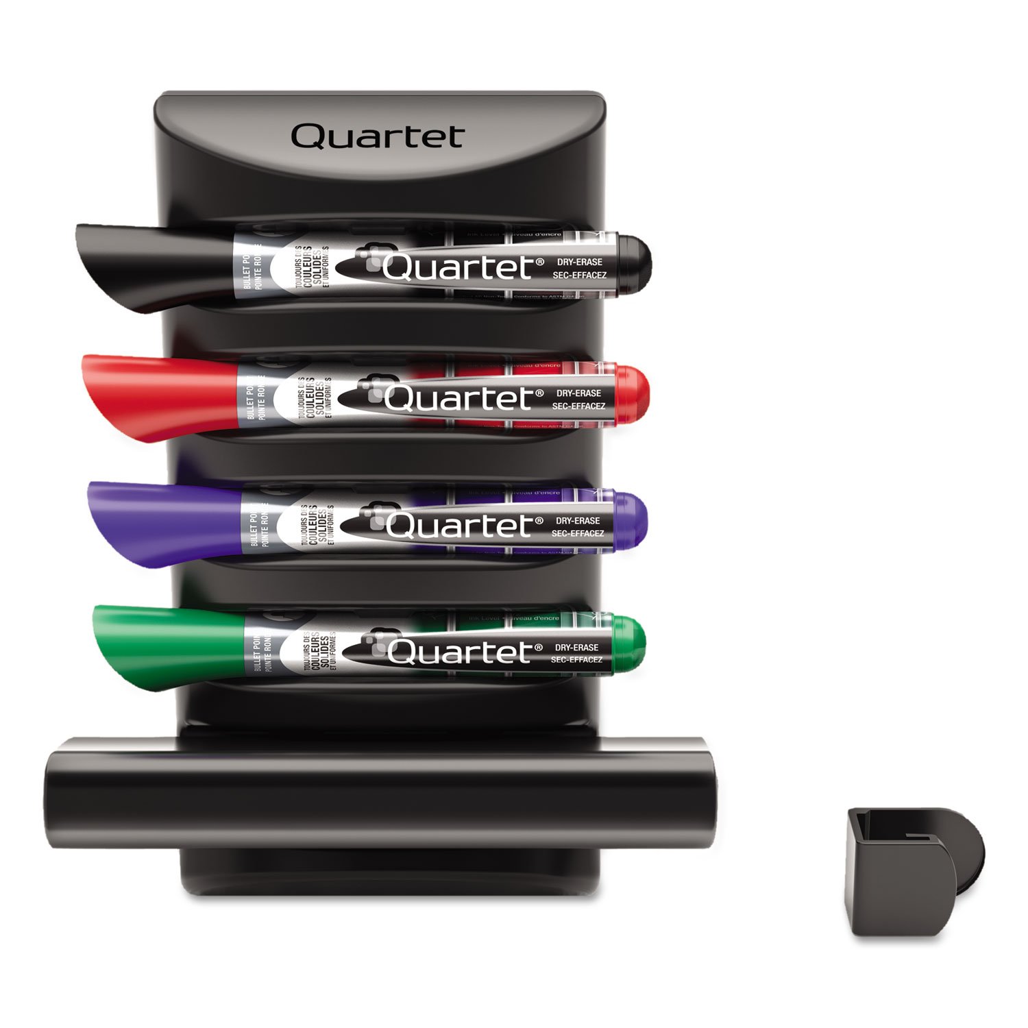 Quartet Prestige 2 Connects Marker Caddy, Includes 4 Chisel Tip EnduraGlide Dry-Erase Markers and 1 Eraser, Whiteboard Accessories, Black (85377)