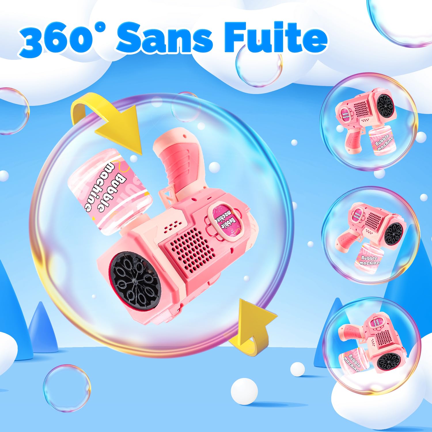 EagleStone 2 Pistolets à Bulles LED pour Enfants, Machine à Bulles Automatique avec 4 Bouteilles 10 Sachets de Solution，Jouets d'extérieur, Cadeaux de Mariage et de fête de Pâques