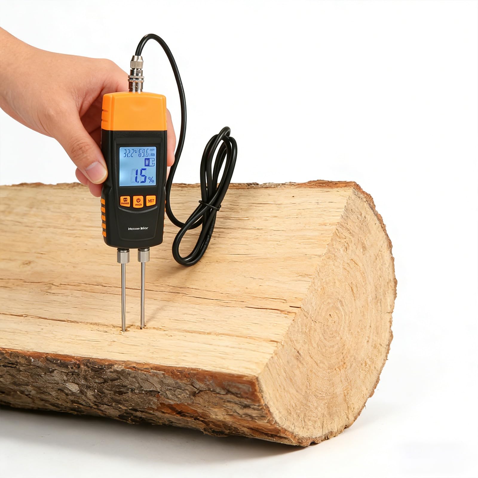Medidor de humedad de precisión con ± 2% de tolerancia de error con sonda desmontable para madera, papel, tela, pantalla LCD, medidor ABS