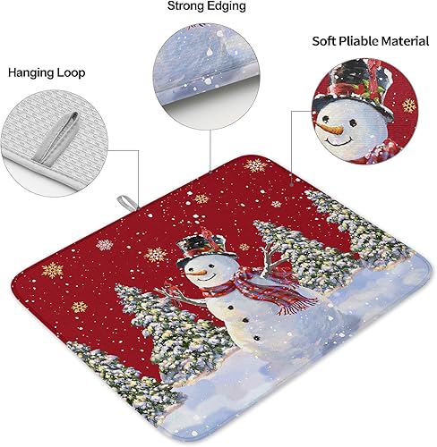 Miniatura 2 de Tapete de secado de platos rojo de Navidad para encimera de cocina, tapete de cocina de secado de muñeco de nieve de Navidad para fregadero,