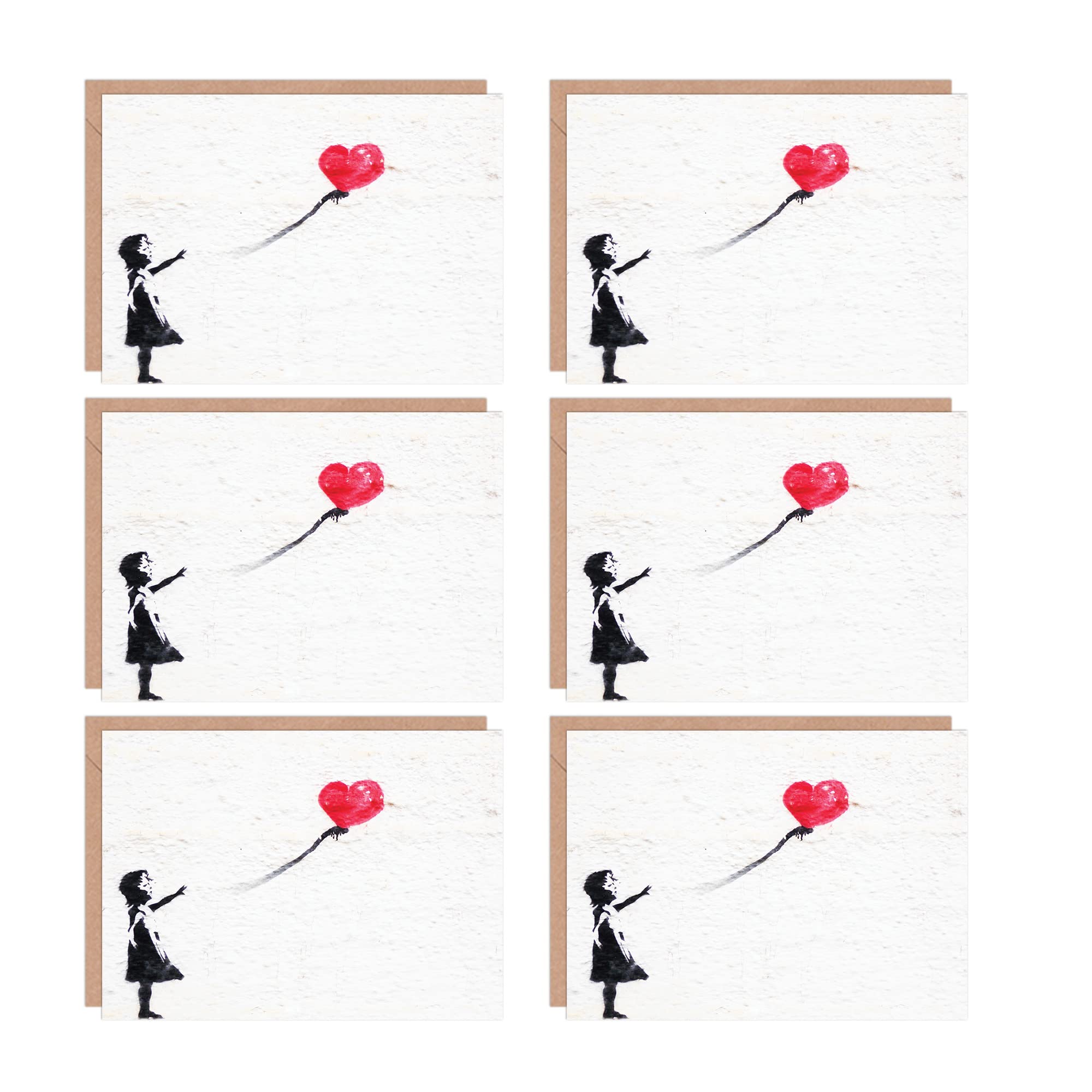 Artery8 Banksy Balloon Girl Graffiti Love Heart Blank Greeting Cards With Envelopes Pack of 6