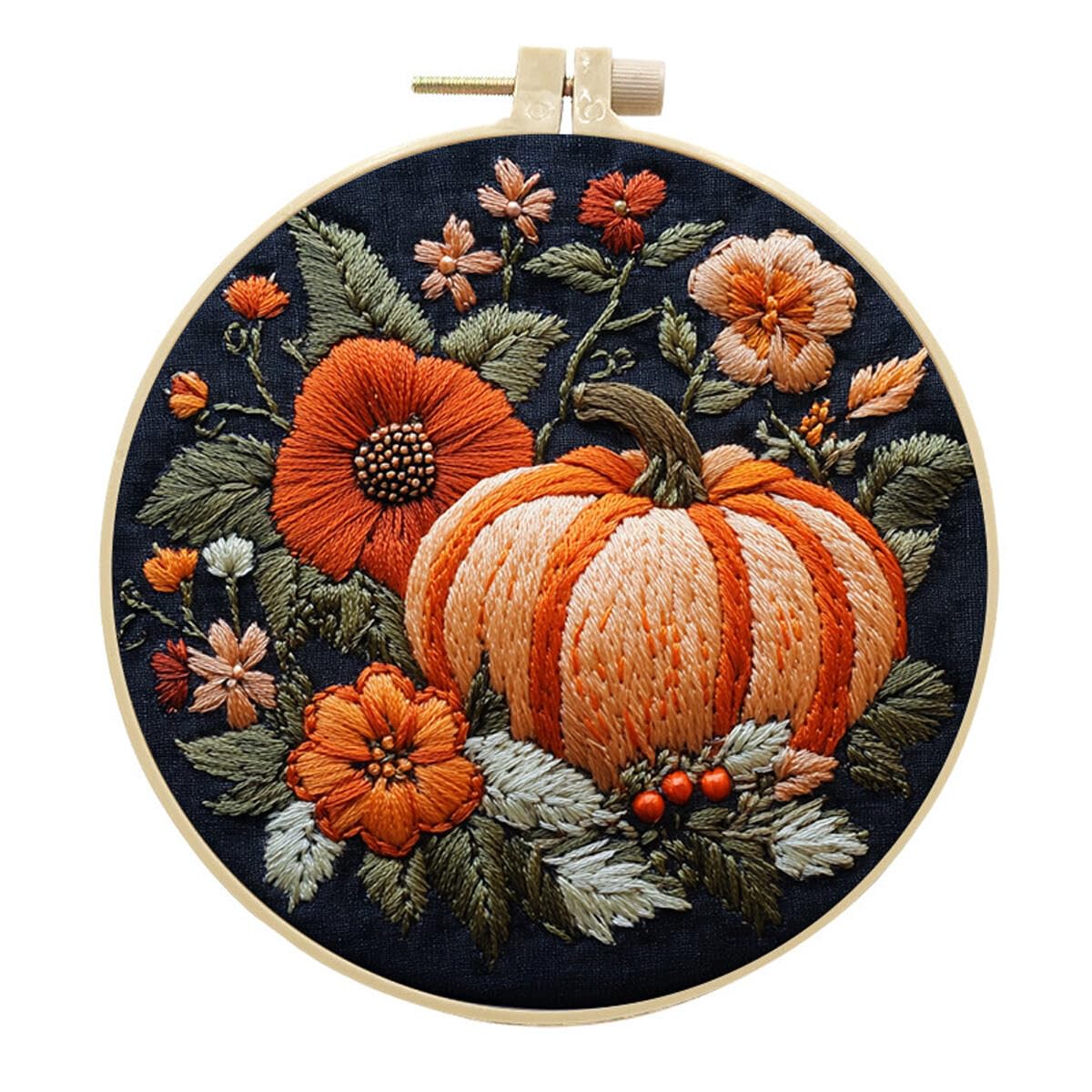 Embroidery kit Pumpkin, Autumn, Thanksgiving with Patterns and Instructions for Beginners Cross Stitch Kits for Adults, Including Plastic Embroidery Rings, Colored Threads and Needles Tools (Style 7)