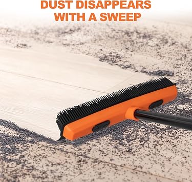 Rubber Broom and Carpet Rake for Pet Hair Removal, 49 Inch Three Section Stainless Steel Pole, Hair Removal Tool, Pet Broom and Rubber Putty, Suitable for Blankets, Hardwood Floors, Ceramic Tiles