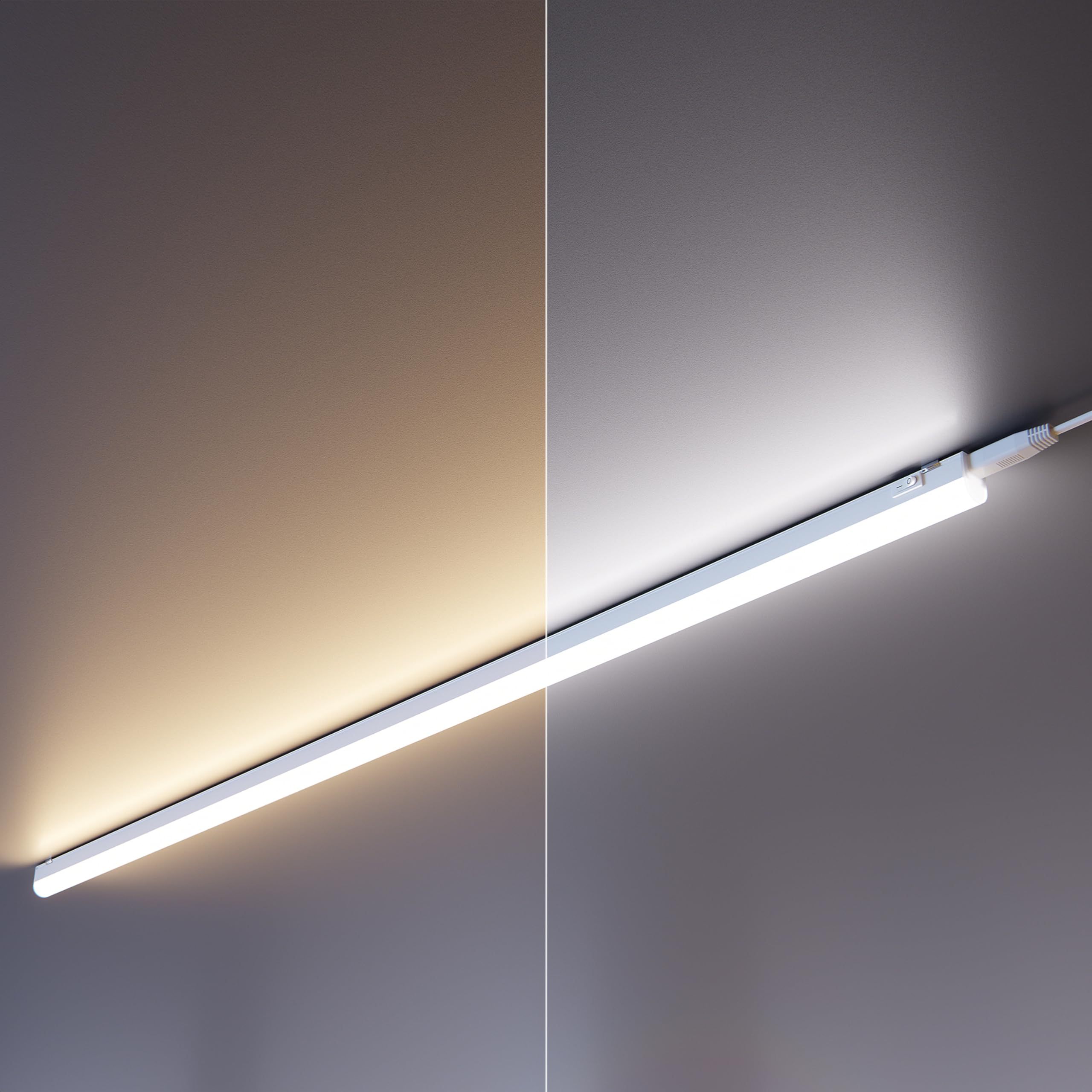 ledscom.de Zestaw 2 lamp podszafkowych LED Rigel, regulowana temperatura barwowa, 113 cm każda, 14,6 W, 1747 lm, ciepły biały/biały