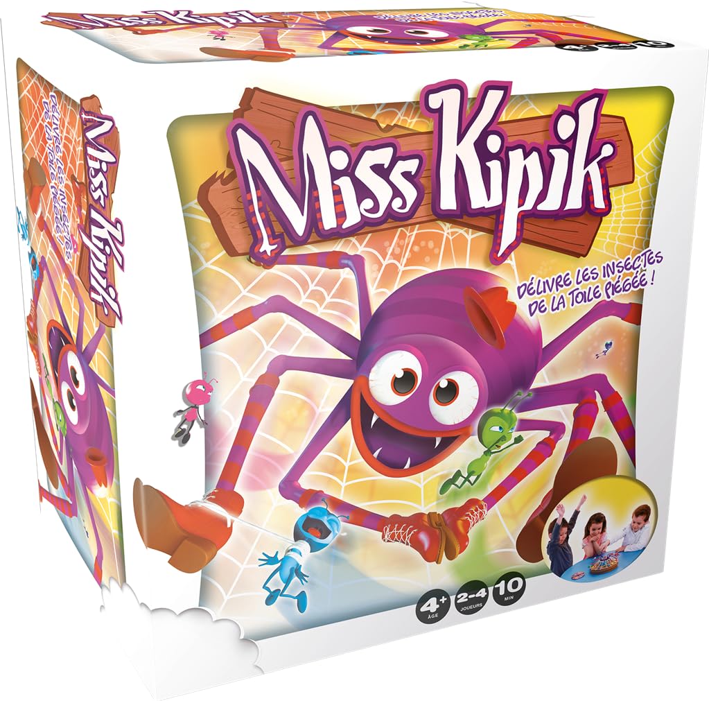 Asmodee - Miss Kipik - Jeu de Société pour Enfants dès 4 Ans- Jeu d'action & d’Adresse - Délivrez Les Insectes de la Toile d'Araignée - pour Jouer en Famille - 2 à 6 Joueurs - 15 Min