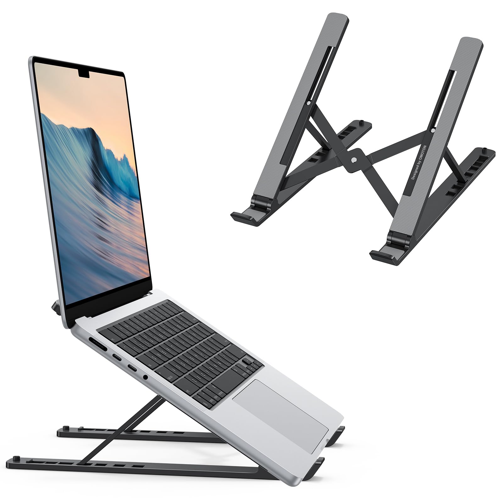 Laptop Stand, OMOTON Laptop Stand for Desk Ergonomic 7-Levels Angles Adjustable Computer Stand, Portable ABS Laptop Riser Holder Compatible with All Laptops and iPad（10-15.6"）