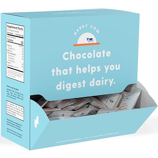 Happy cow chocolate, fast-acting lactase supplement, dairy & lactose intolerance relief, all-natural, made in the usa, 21ct