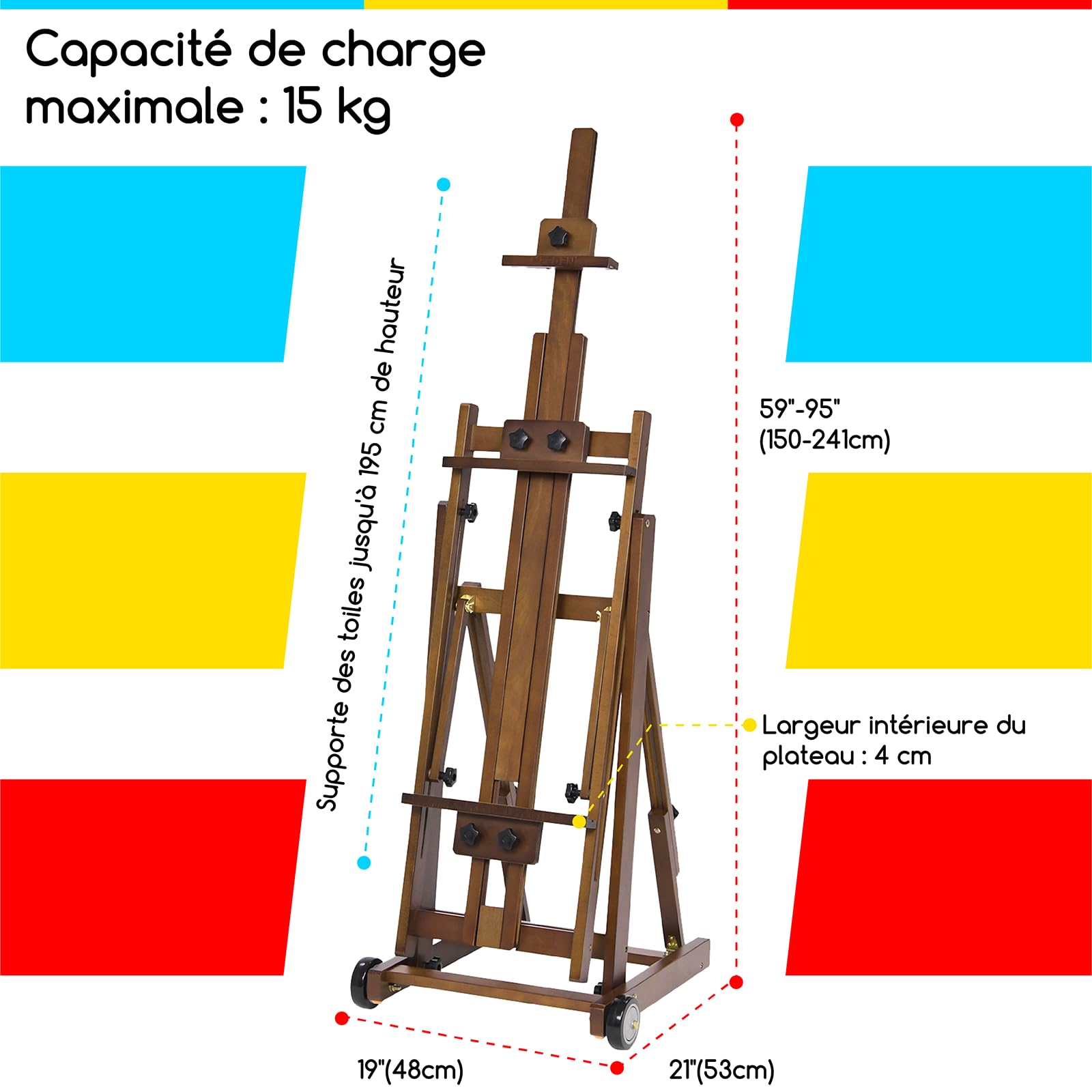 MEEDEN Chevalet Peinture en Bois Hêtre : Chevalet de Studio Polyvalent en H Pliable et Réglable, Grand Support de Peinture pour Tous Médiums – Supporte les Toiles jusqu'à 196 cm, Noyer clair