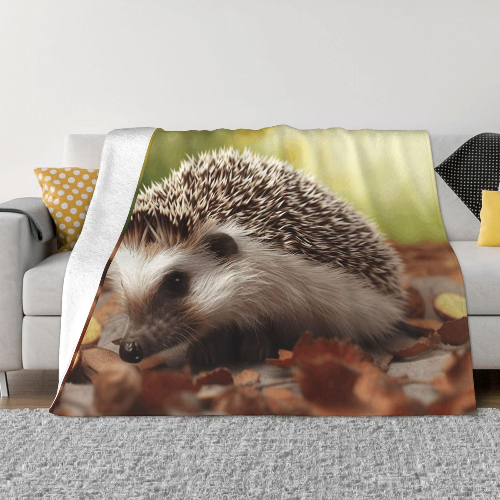 KLOPH Hedgehog Throw Blanket 40"x30" Flannel Fluffy Warm Blanket for Couch, Reversible Plush Blankets for Bed, Comfy Fuzzy Blanket for Sofa, Plush Lightweight-Blankets for All Season