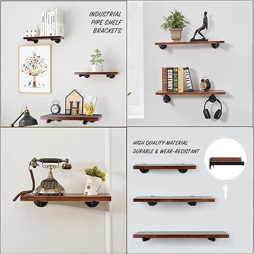 Miniatura 4 de Soportes industriales de hierro negro para estantes de montaje en pared, soportes de estantería para decoración de tuberías de pared, accesorios
