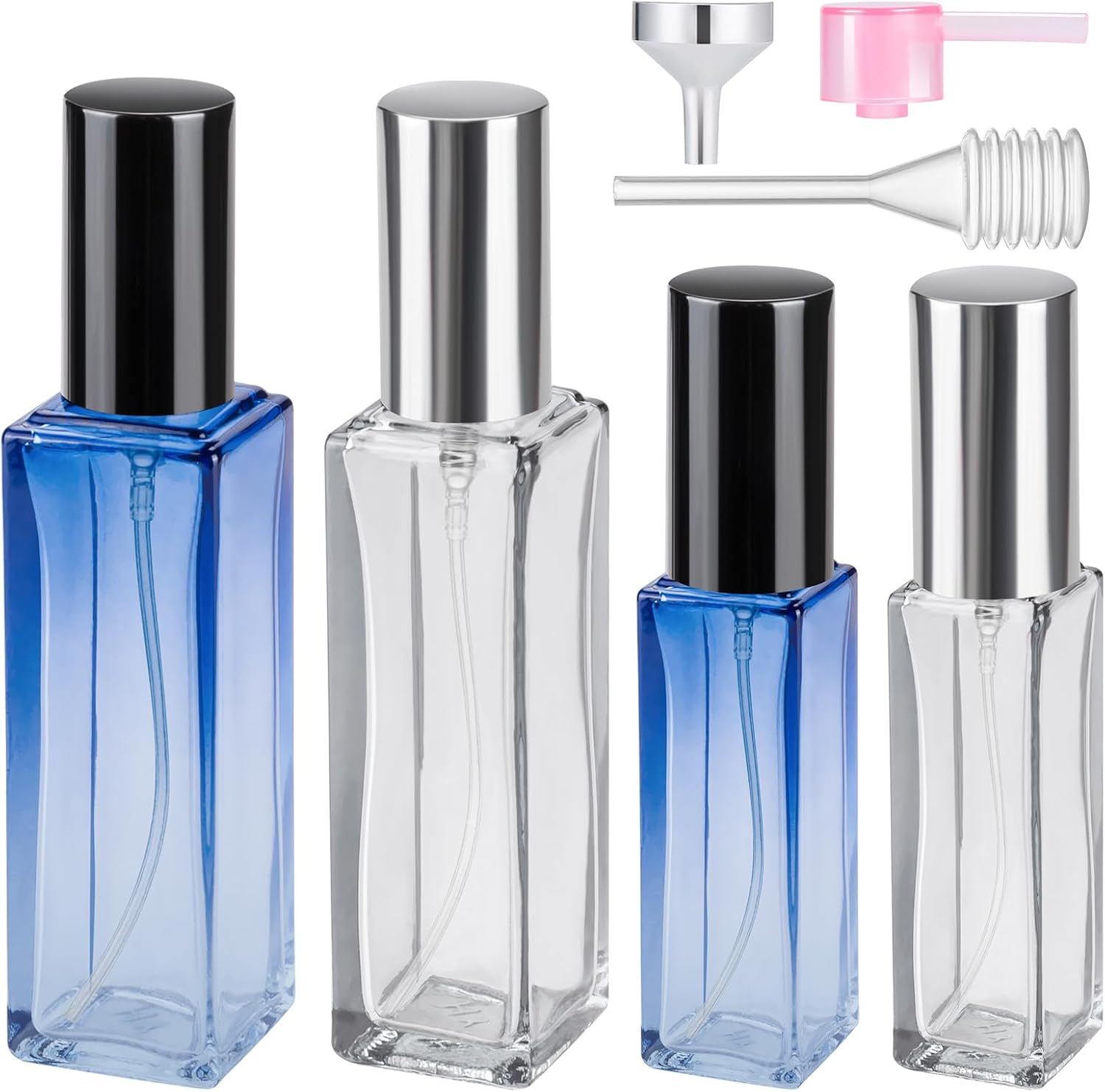 MELLIEX 4 Pieces Glass Atomizer Perfume Clear Empty Portable Perfume Holder Refill Perfume with Fine Mist for Daily Business Travel, 10 ml/20 ml