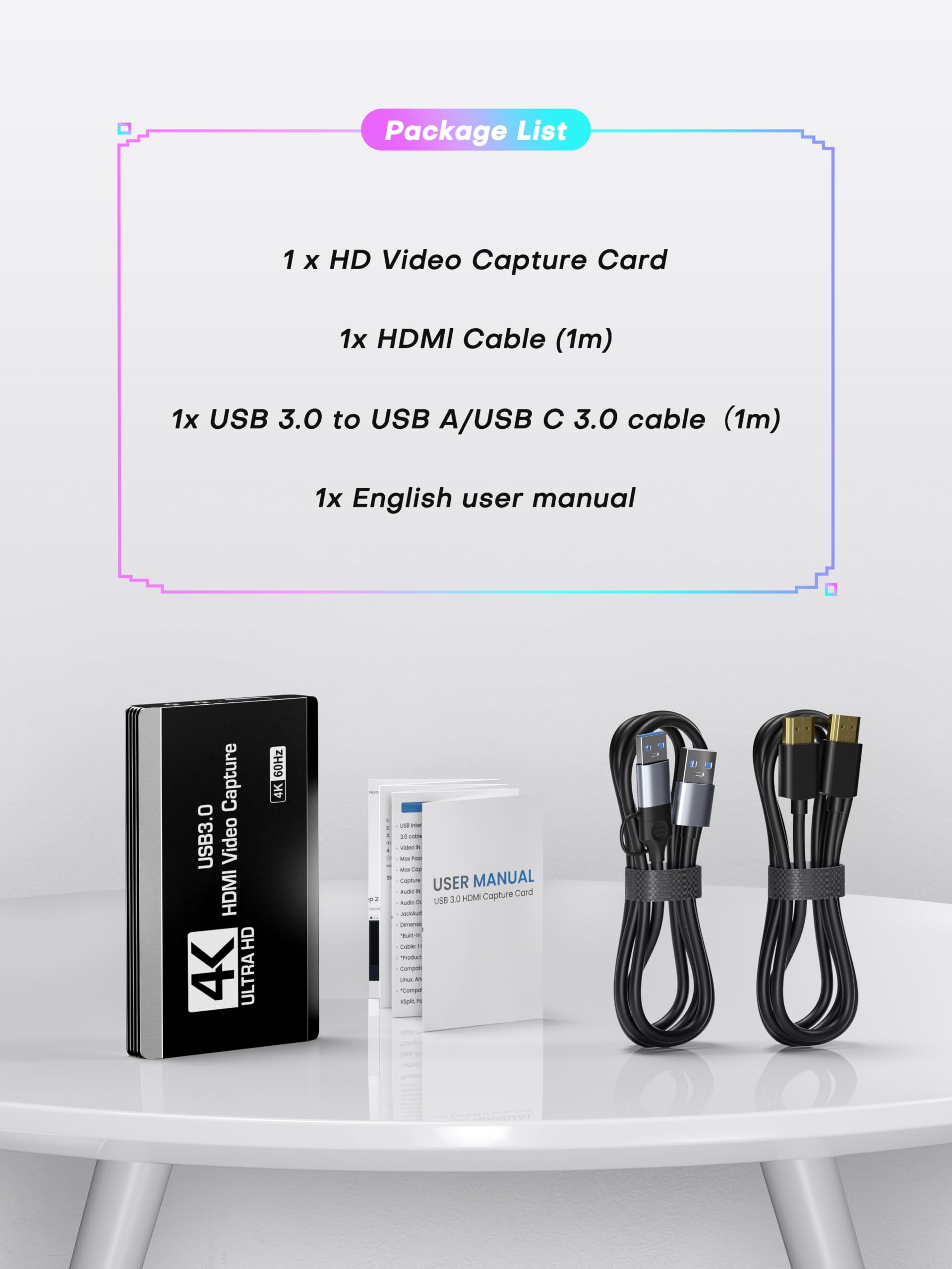 XIIXMASK Carte de Capture HDMI USB 3.0, Capture 4K60FPS avec Pass-Through