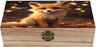 Fox Wooden Decorative Storage Box with Hinged Lid