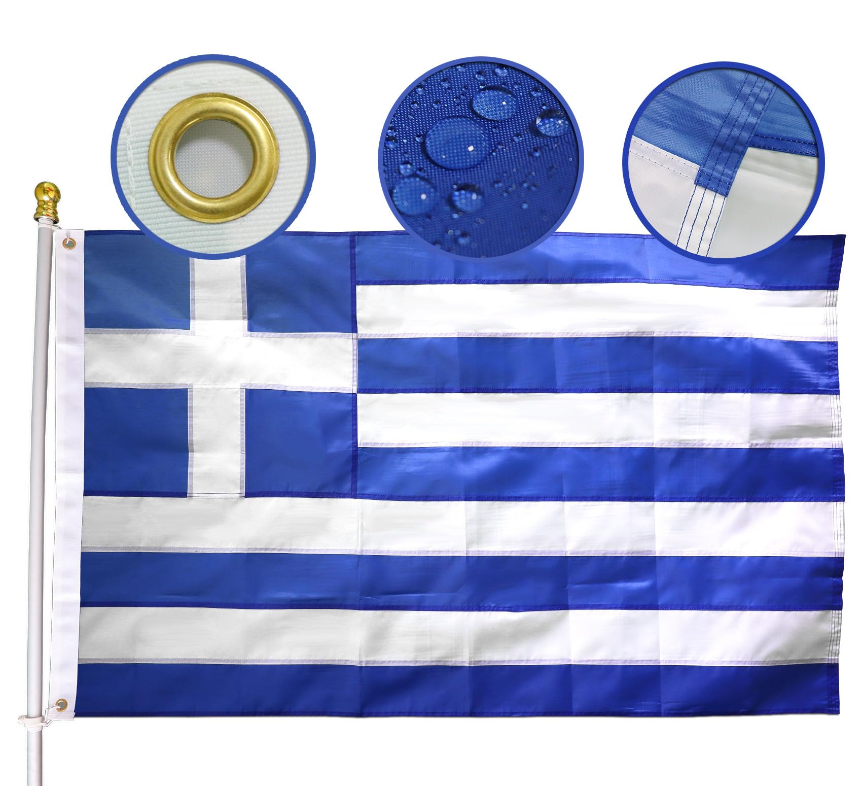 Heavy Duty Greece Flag 3x5 Ft, Longest Lasting Oxford Nylon 210D|Four Rows Stitching Fly Ends| Greek National Flags Decoration Gift Yard House Banner