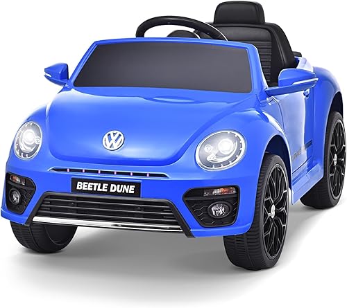 Joywhale Vehículo eléctrico de 12 V para niños, compatible con Volkswagen Beetle, con control remoto de 2.4 G, 3 velocidades, suspensión de resorte,